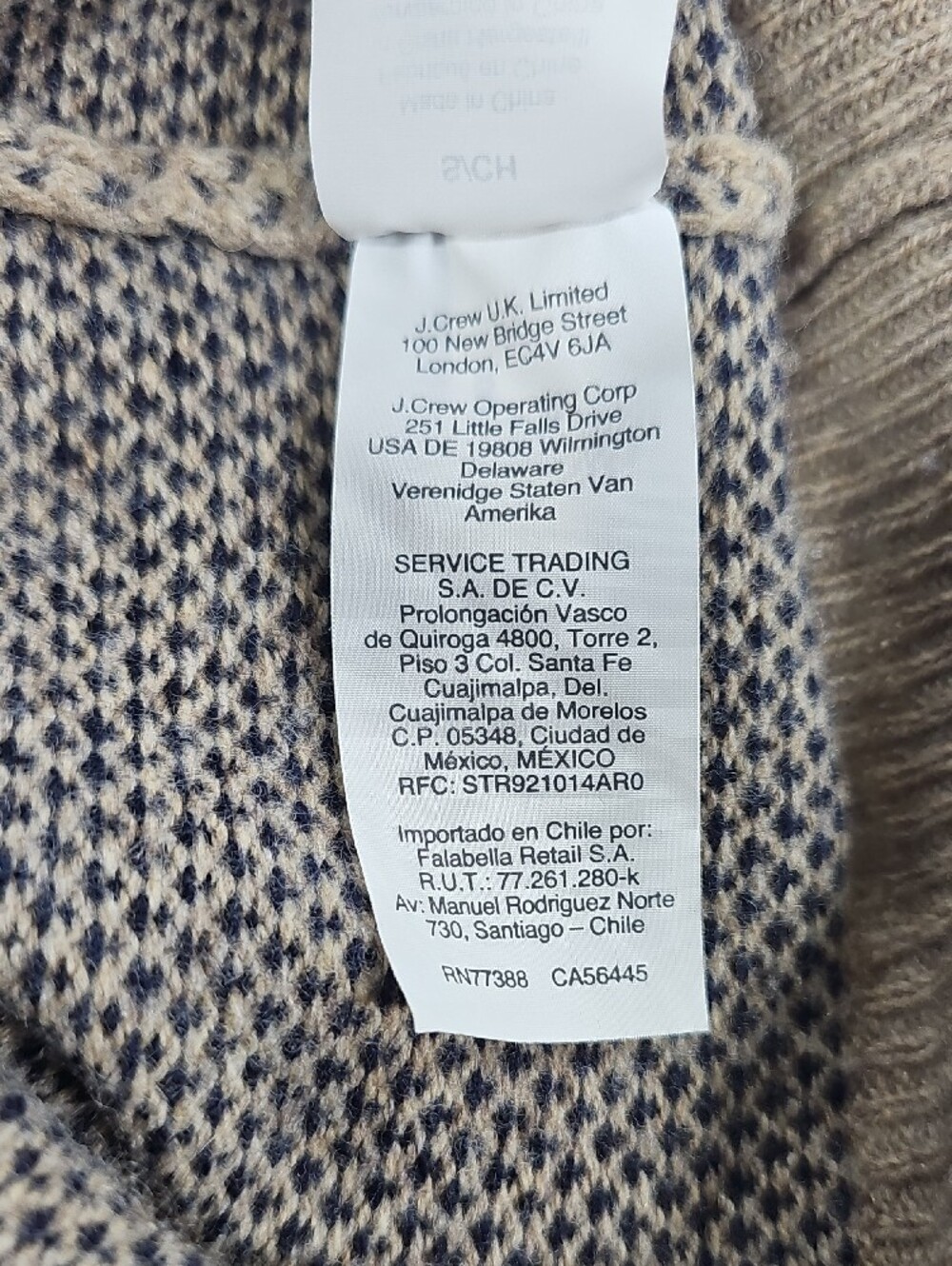 J.Crew Mens Merino Wool Blend Birdseye Crewneck Sweater Tan Navy AE300 Small - Picture 5 of 8